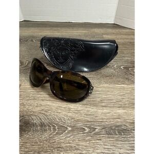 Versace Model 4063-B Sunglasses Dark Havana FauxTortoise Crystal Oversized Women